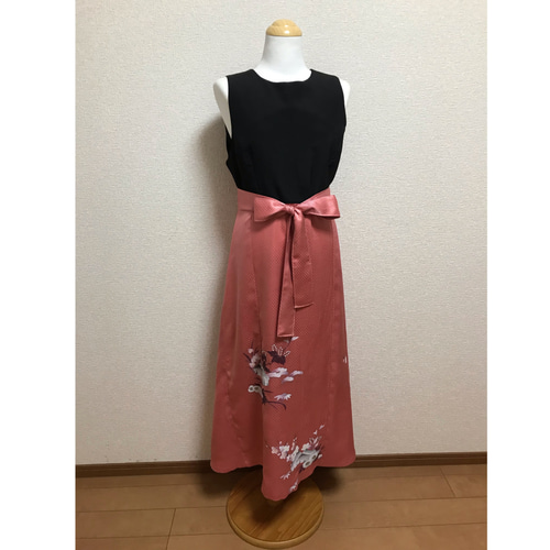 92 ☆訪問着&黒留袖☆着物リメイク☆ワンピース＆ボレロ☆M☆一点物