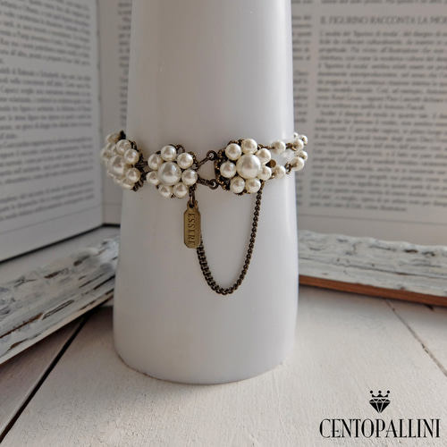 ガラスパールフラワーブレスレット、パールビーズで作った小さな花