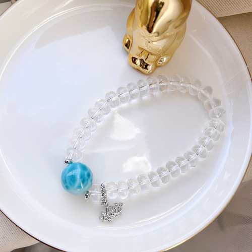 天然無処理ラリマー 樽型ブレスレット 7mm-15.4g