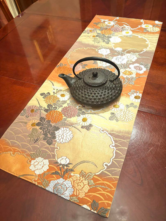 2918豪華刺繍の袋帯リメイク 正絹テーブルランナー お正月