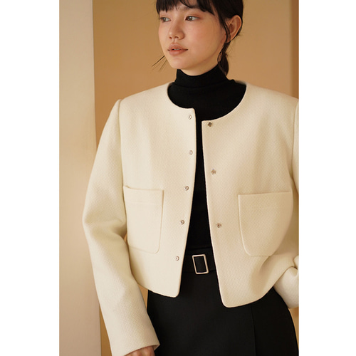 ウール混紡ジャケット 丸襟ジャケット ショートジャケット 裏地付き