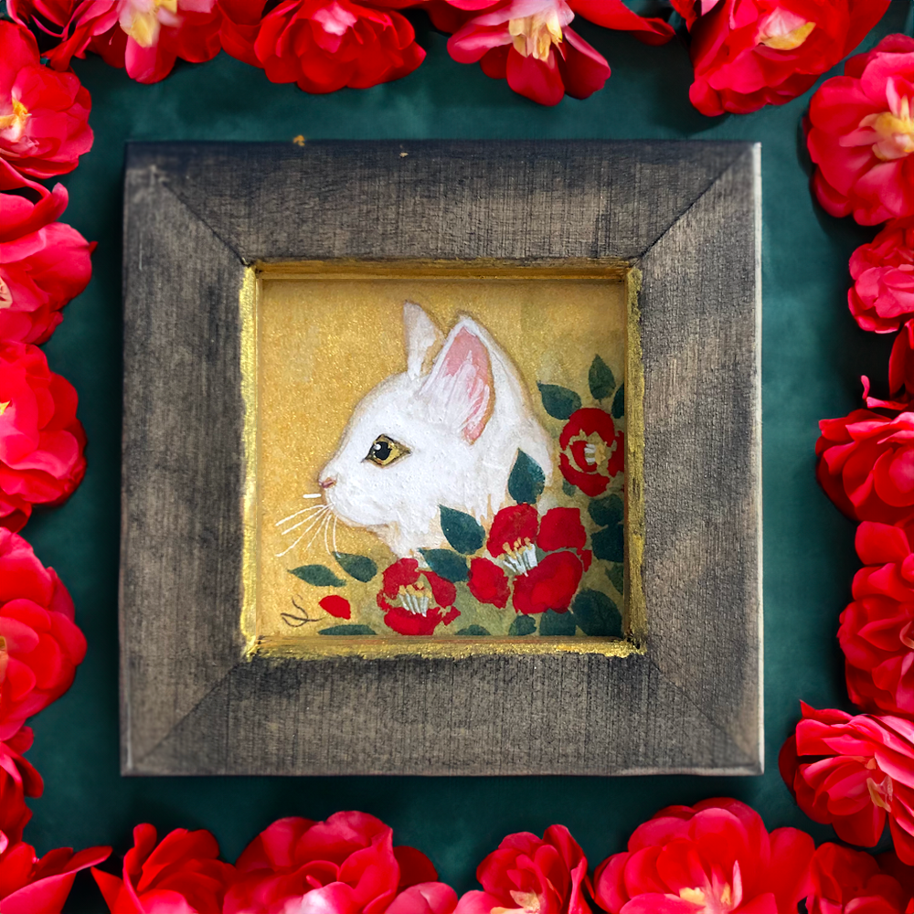 白猫の華　1点もの　アクリル画　A4　アート　額付き　送料無料 白猫の華 1点もの アクリル画 A4 アート 額付き 送料無料 白