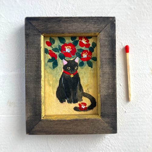 絵画。原画【手の中の紫色のアサガオ、かわいい黒猫とウサギ】 絵画。原画【黒猫:赤いリンゴの誘惑】 絵画 アカザ麦 通販