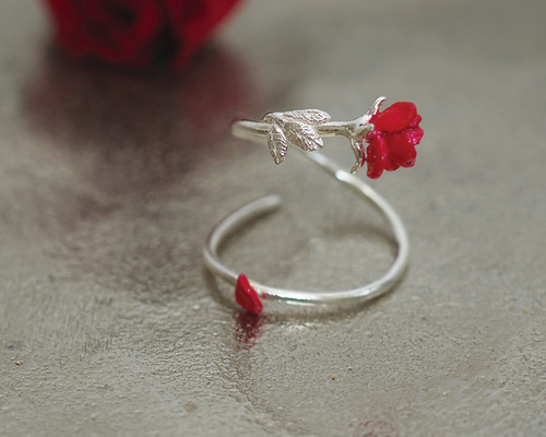 ꫛꫀꪝ✧‧˚「Rose」薔薇＆ピンキーリング シーグラスアート 赤
