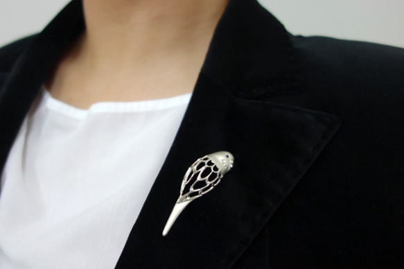 ★オーダー★Pt900セキセイインコブローチ【Pio by Parakee】budgie sapphire broach 5枚目の画像