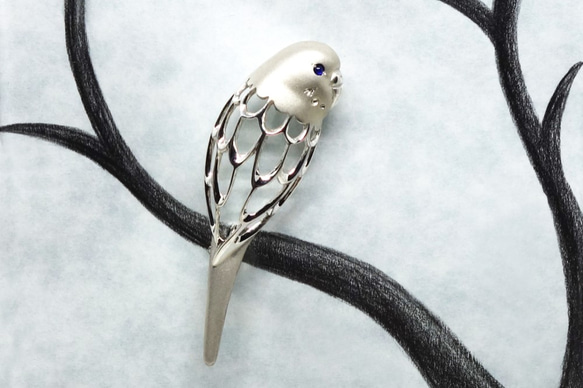 ★オーダー★Pt900セキセイインコブローチ【Pio by Parakee】budgie sapphire broach 1枚目の画像