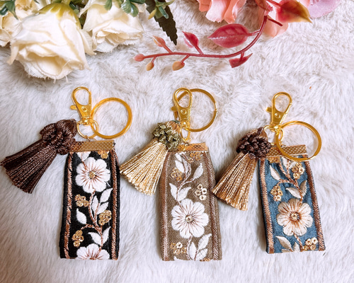 インド刺繍リボン キーホルダー タッセル キーリング チャーム