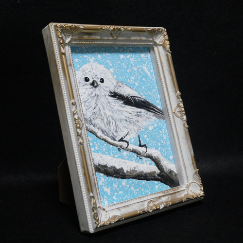 割引クーポン 油彩 油絵 油彩画 絵画 【冬のシマエナガ】 ミニ絵画 絵画 絵 絵画+タペストリー