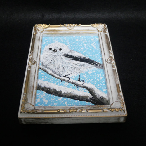 油絵 油彩 油彩画 絵 絵画 ミニ絵画 【冬のシマエナガ】 絵画 HR