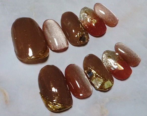 ジェルネイルチップ☆付け爪☆ベージュ5ミクロンマグネット☆ブラウン