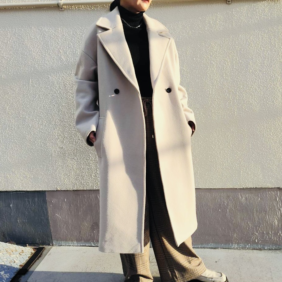 【冬最終セール】日本製　サスティナブルウール　ロングチェスターコート　裏地付