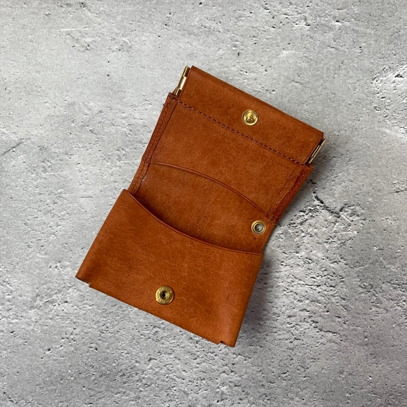 ほぼカードサイズなミニマム財布【ブラウン】 キャッシュレス財布 極小ミニ財布 イタリアンレザー 財布 4枚目の画像