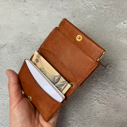 ほぼカードサイズなミニマム財布【ブラウン】 キャッシュレス財布 極小ミニ財布 イタリアンレザー 財布 15枚目の画像