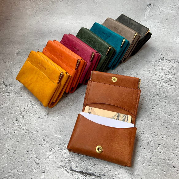 ほぼカードサイズなミニマム財布【ブラウン】 キャッシュレス財布 極小ミニ財布 イタリアンレザー 財布 7枚目の画像