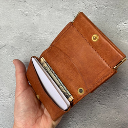 ほぼカードサイズなミニマム財布【ブラウン】 キャッシュレス財布 極小ミニ財布 イタリアンレザー 財布 13枚目の画像