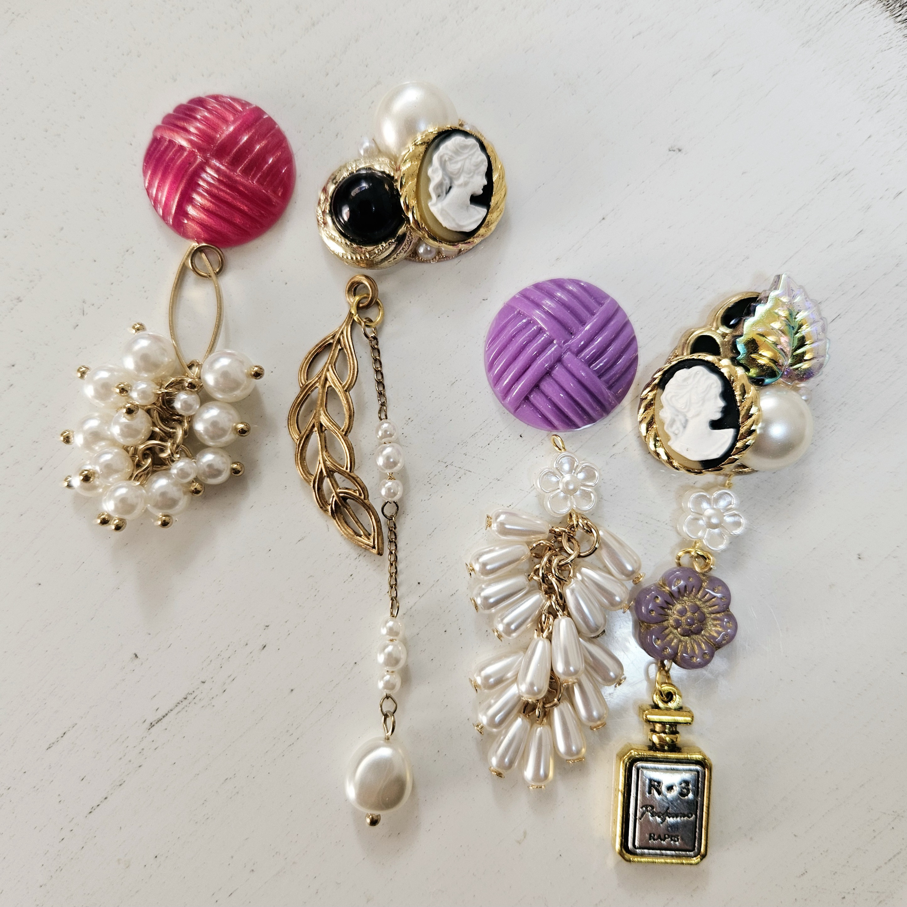 ボタンアクセサリー/紫ボタン/ピアス