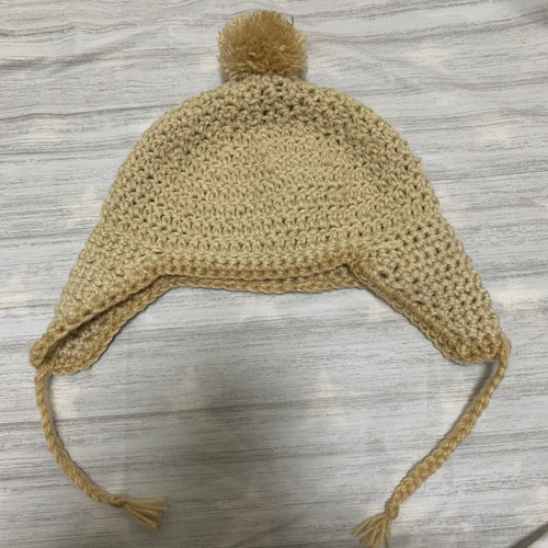 ハンドメイドベア(イギリス天然モヘア)全長25cm ＊ニット帽子付き＊ RACAL（ラカル） 耳当て付き帽子 レディース ニットキャップ モヘア