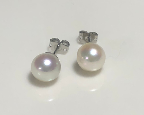 4046●春祭！大粒ラウンド綺麗！ナチュラル無着色！天然あこや真珠スタッドピアス K18PGあこや真珠8-8.5mmスタッドピアス | Flowery Loofha