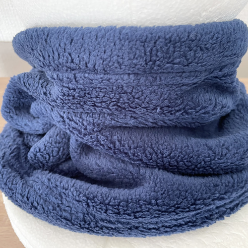 モコモコダークブルーネックウォーマーネイビー フリース ハンドメイド