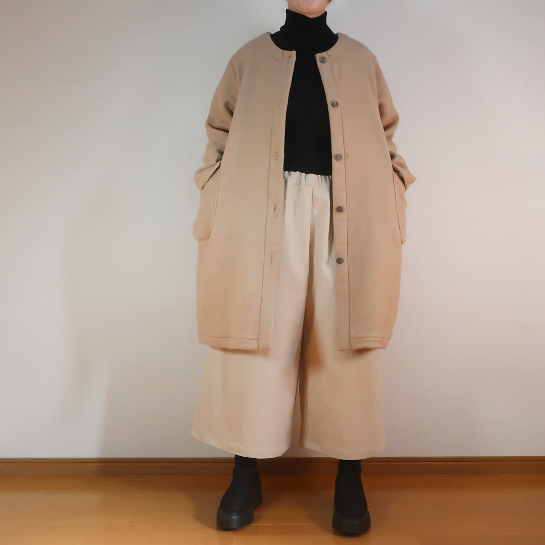【現品限り】ふんわり柔らかウール混 ゆったりサイズ コクーンコート（ウール混／ベージュ）