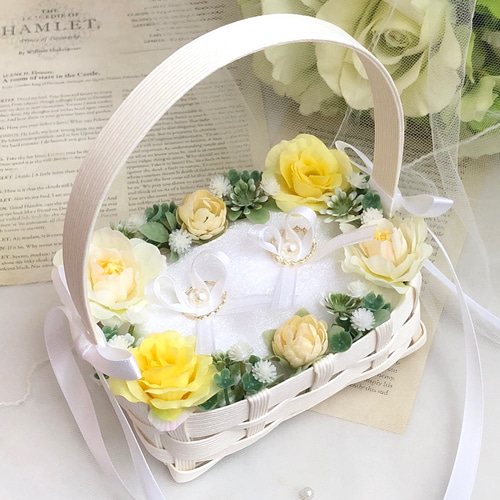 クラフトかご♡イエローとホワイトのバラ♡リングボーイ♡リングガール