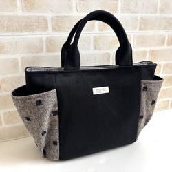 送料無料】前ポケット付き☆手さげトートバッグ(ミモザ/花柄