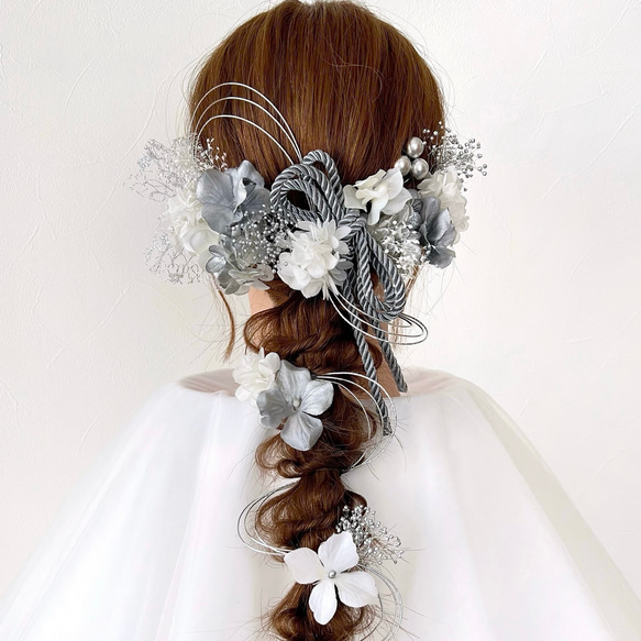 【リニューアル】成人式 結婚式 卒業式 髪飾り 前撮りヘッドパーツ ヘアアクセサリー ポニーテール 編みおろし -37 1枚目の画像