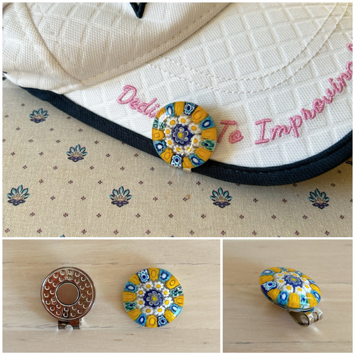 ベネチアングラス ゴルフ ボールマーカー(ブルーイエロー