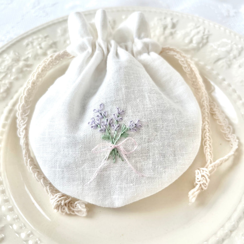 お花の刺繍ポーチとポプリのセット＊ラベンダー サシェ 匂い袋 まる