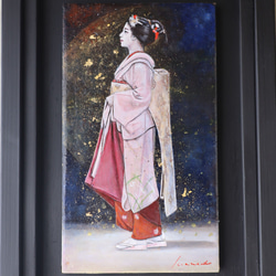『挑む（のぞむ）』　　水彩肉筆画 挑む「のぞむ」 水彩画・舞妓・ 原画 ※防カビ処理済 ※挑むと書い