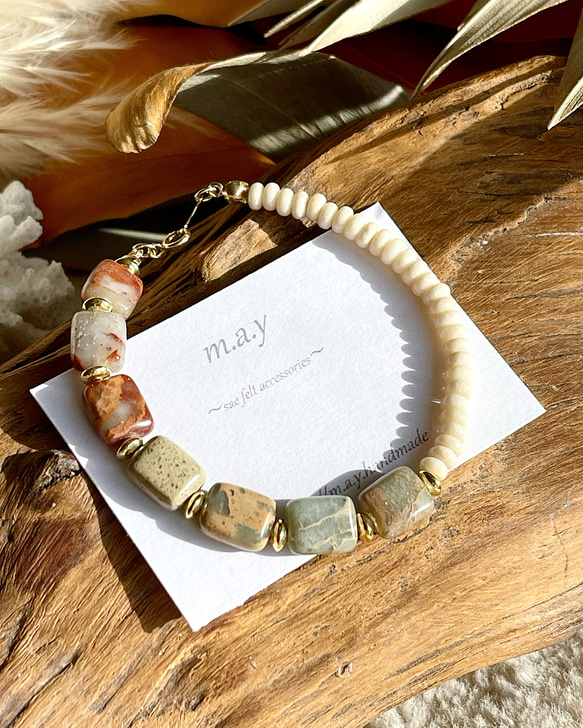 14kgf*インプレッション.リバーストーンのボヘミアンブレスレット 2枚目の画像