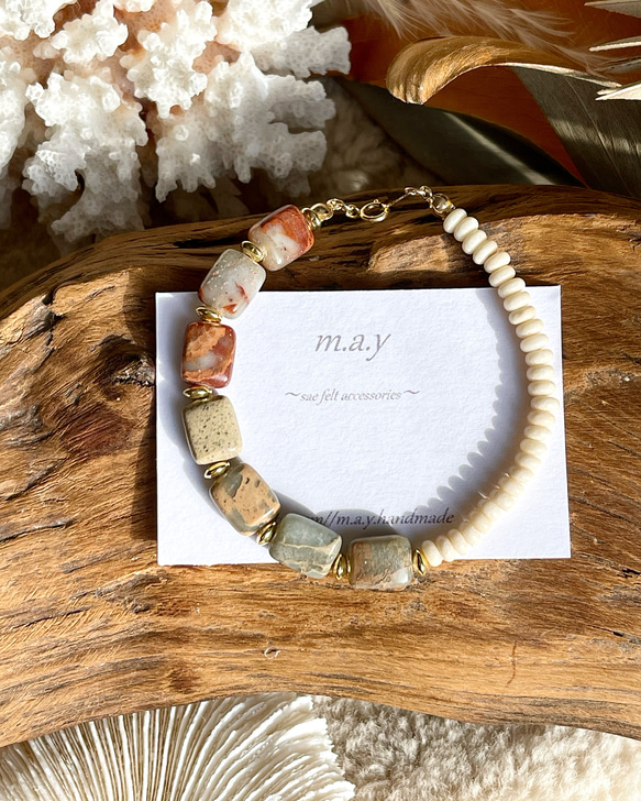 14kgf*インプレッション.リバーストーンのボヘミアンブレスレット 3枚目の画像