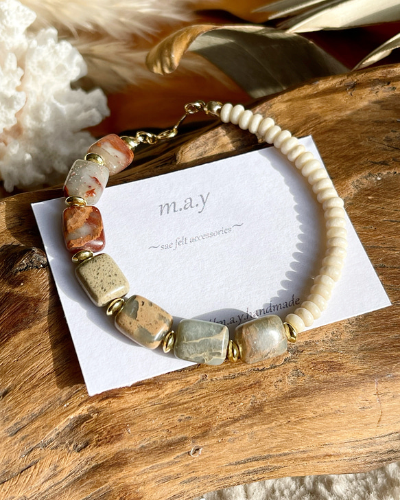 14kgf*インプレッション.リバーストーンのボヘミアンブレスレット 1枚目の画像