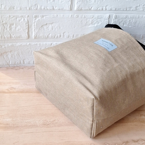 デニム巾着トートバッグ ベージュ オールドブルー 自立カバン ランチ