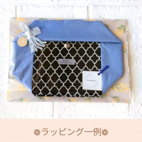 デニム巾着トートバッグ ベージュ オールドブルー 自立カバン ランチ