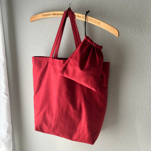 コットンのシンプルなエコバッグ・真紅/巾着セット エコバッグ・サブ