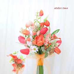 赤薔薇の　キャスケードブーケ ウェディングブーケ ブートニアセット 赤薔薇 キャスケードブーケ ブートニアセット ウェディング