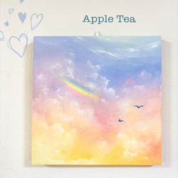 遠い空へ　ハンドメイドパステル画　絵画アート原画 Earth【原画】オレンジ空と虹〜希望の光の射す方へ(チョークアート