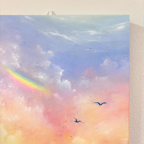 オイルパステル画（25cm）原画 森と湖畔 オイルパステル原画 一点もの A4サイズ 絵画 ゆうまめ 通販