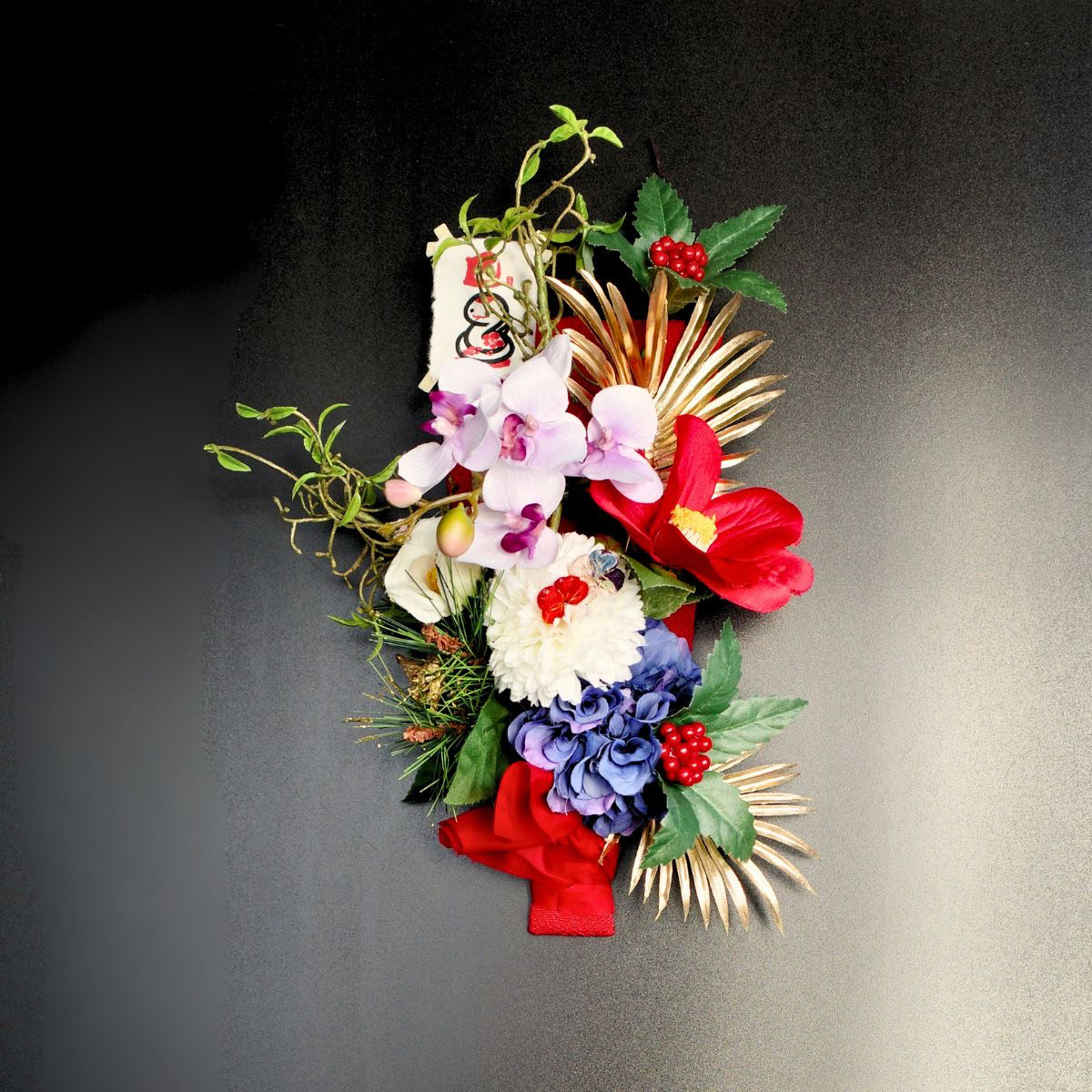 【 翌日発送可 】限定1点 羽子板 お正月飾り 赤 胡蝶蘭 椿 和 お正月 飾り 壁飾り玄関インテリア 造花