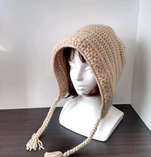 87大人のボンネット ニット帽 サンドベージュ ニット帽・ビーニー きみ