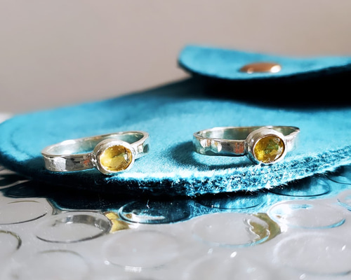 イエローサファイア シルバーリング 槌目 天然石 シルバー925 SV925