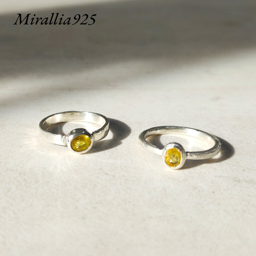 イエローサファイア シルバーリング 槌目 天然石 シルバー925 SV925