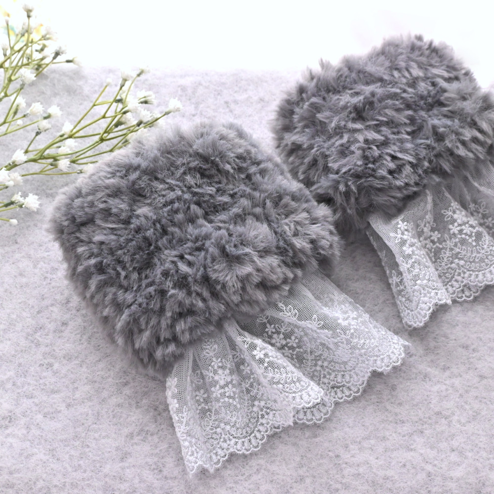 ティディベア ファー ミトン グレー ストラップ付き