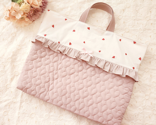 ハネ　オーダー　ハート刺繍　ハートキルティング　レッスンバッグ　体操服袋 ハネ様専用 オーダー ハート刺繍 ハートキルティング レッスンバッグ