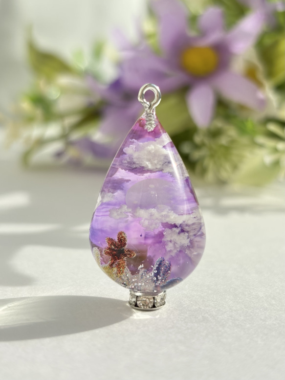 花咲く夜空】空レジン 雲レジン レジンアクセサリー 月 一点物