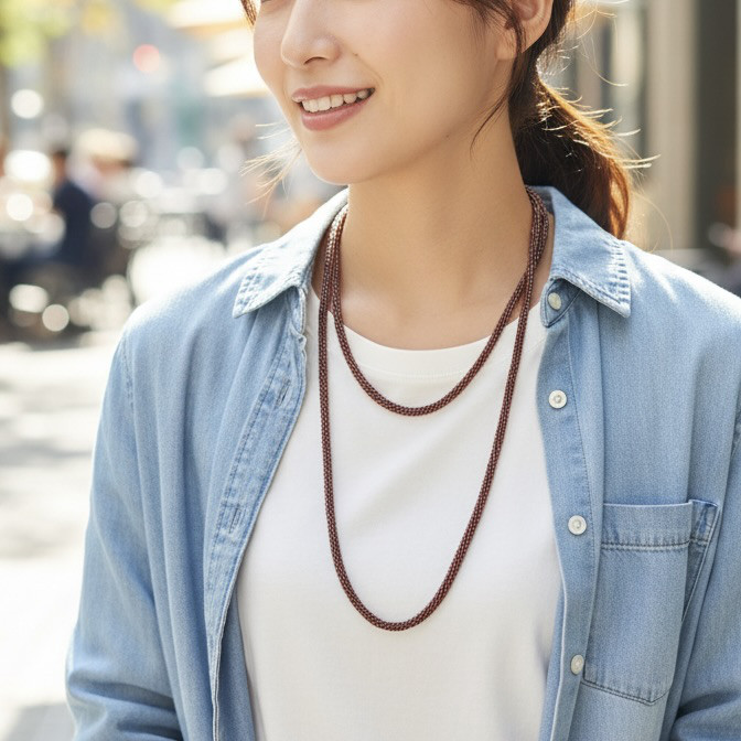 120cmミミール・カー　ロングネックレス(レッド系) レンガ色　l-bdab017n