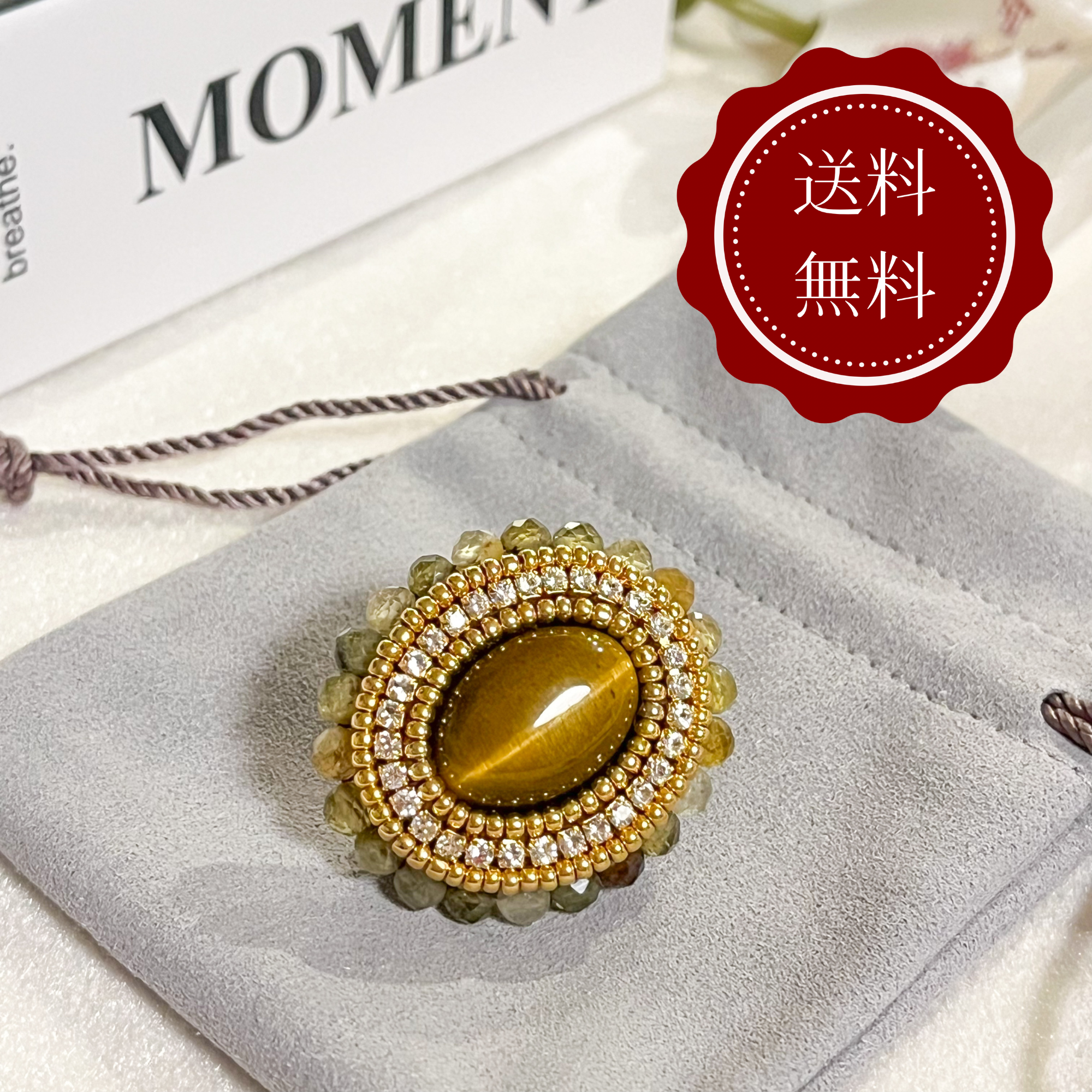 【ブローチ】グロッシュラーガーネットのフラワーブローチ/ステンレス/ギフト/フォーマル/ゴールド/母の日/クリスマス