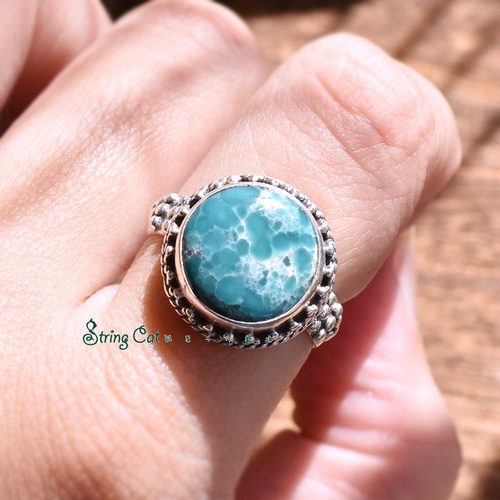 ネパール天然ターコイズ 925 シルバーリング誕生石ターコイズ