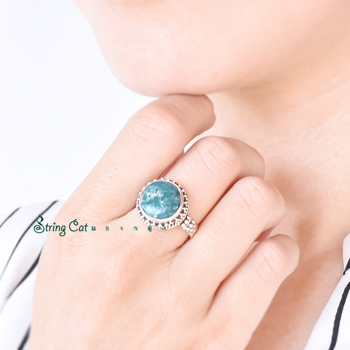 ネパール天然ターコイズ 925 シルバーリング誕生石ターコイズ